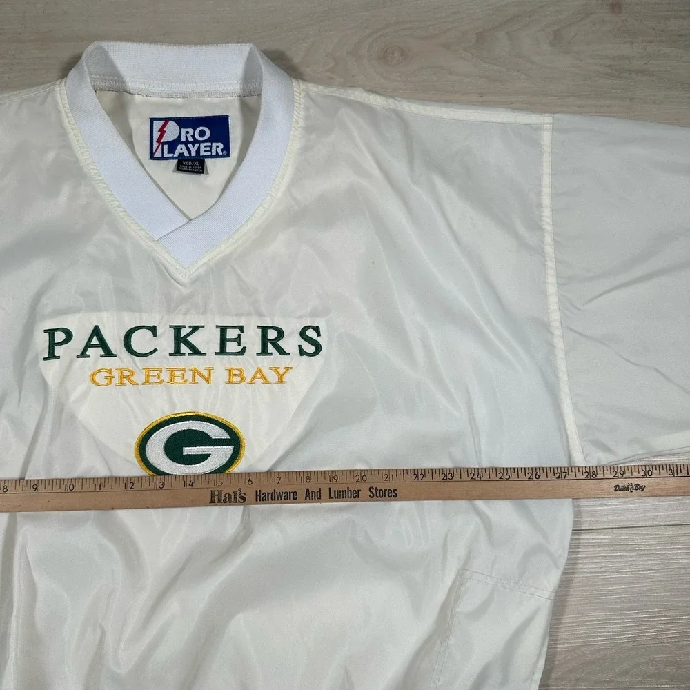Vintage Green Bay Packers Jacket Men XL Pro Player White Windbreaker Pullover 90